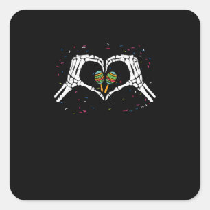 Skeleton Hand Heart Maracas Cinco De Mayo Mexiko Quadratischer Aufkleber