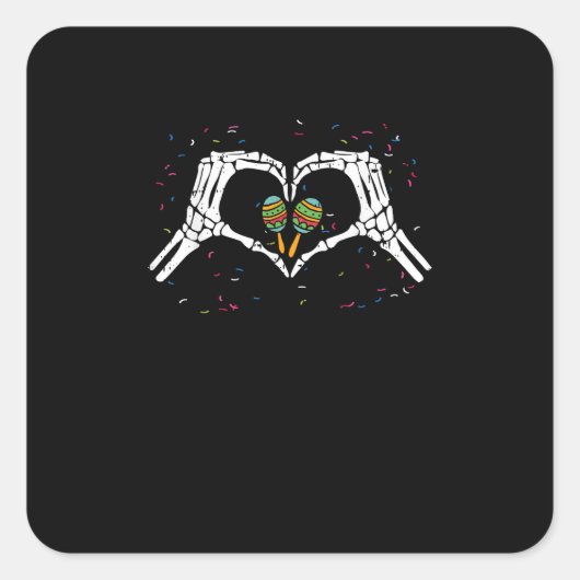 Skeleton Hand Heart Maracas Cinco De Mayo Mexiko Quadratischer Aufkleber (Vorderseite)