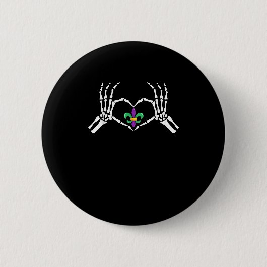 Skeleton Hand Heart Mardi Gras Button (Vorderseite)