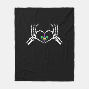 Skeleton Hand Heart Mardi Gras Fleecedecke