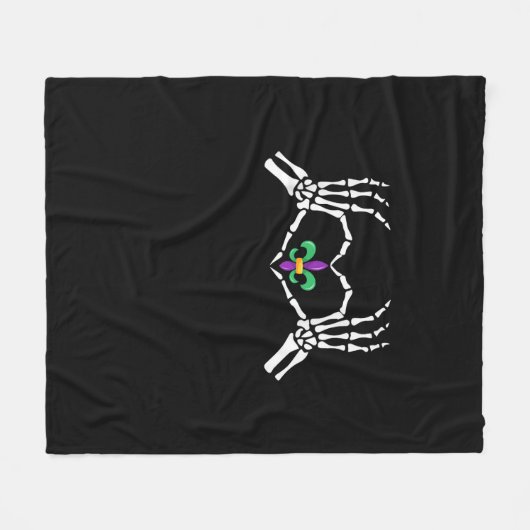Skeleton Hand Heart Mardi Gras Fleecedecke (Vorderseite (Horizontal))