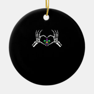 Skeleton Hand Heart Mardi Gras Keramik Ornament
