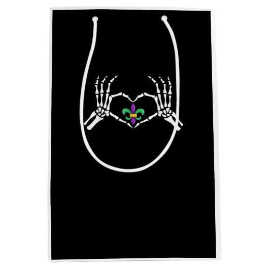 Skeleton Hand Heart Mardi Gras Mittlere Geschenktüte (Vorderseite)