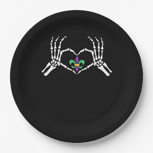 Skeleton Hand Heart Mardi Gras Pappteller (Vorderseite)