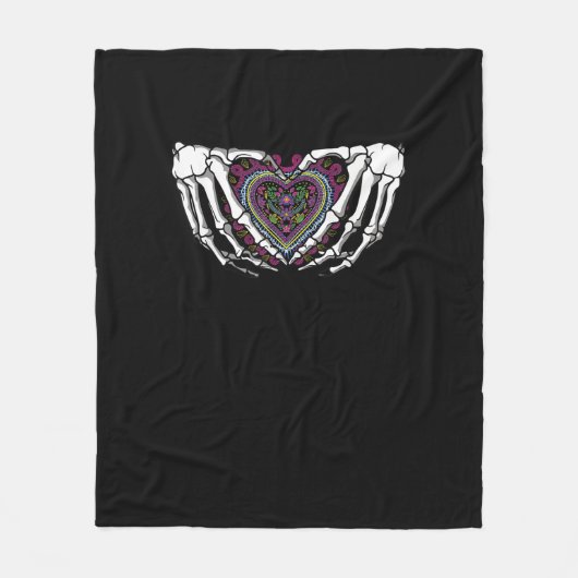 Skeleton Hand Heart Muertos Mexikanischer Tag der Fleecedecke (Vorderseite)