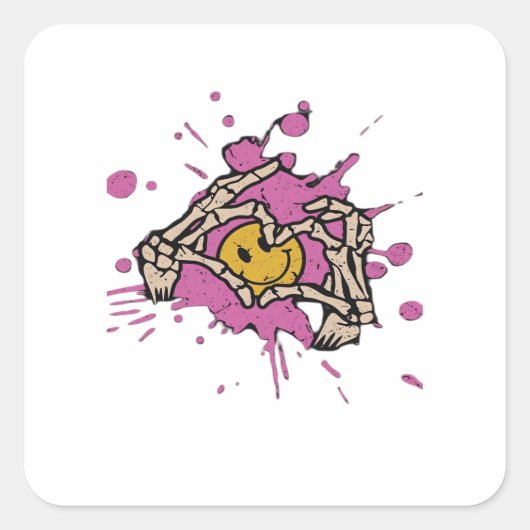 Skeleton Hand Heart Show Classic Quadratischer Aufkleber (Vorderseite)