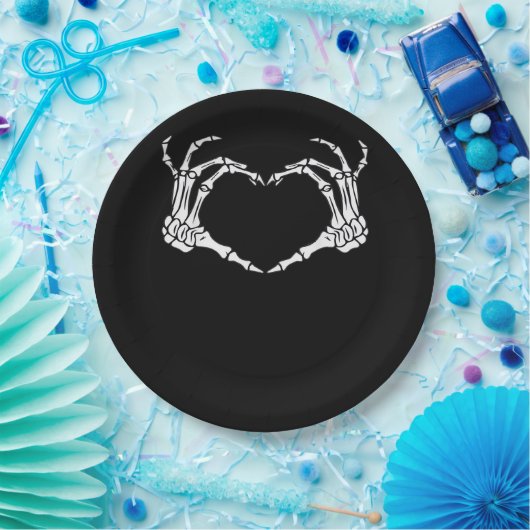 Skeleton Hand Heart Sign Costume Funny Halloween Pappteller (Party)