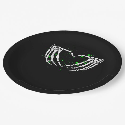 Skeleton Hand Heart Sign Costume Halloween Pappteller (Schrägansicht)