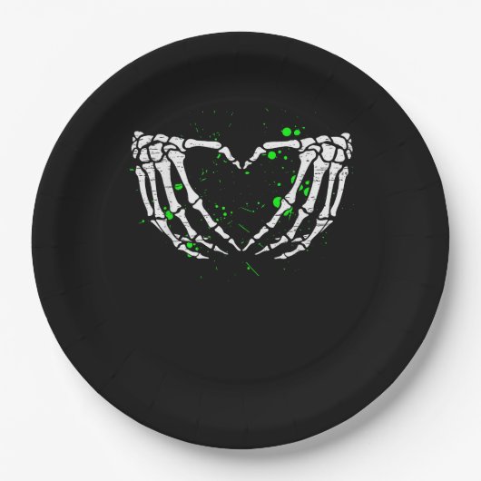 Skeleton Hand Heart Sign Costume Halloween Pappteller (Vorderseite)
