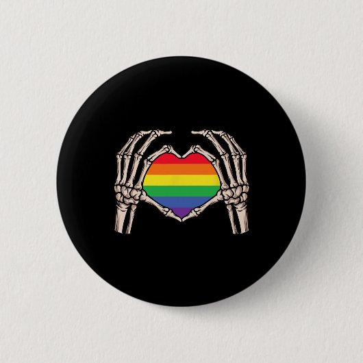 Skeleton Hand Heart Sign Retro Halloween Longbt Ra Button (Vorderseite)