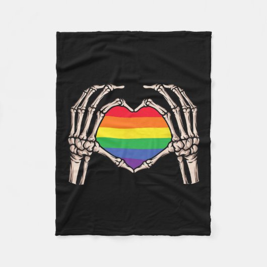 Skeleton Hand Heart Sign Retro Halloween Longbt Ra Fleecedecke (Vorderseite)