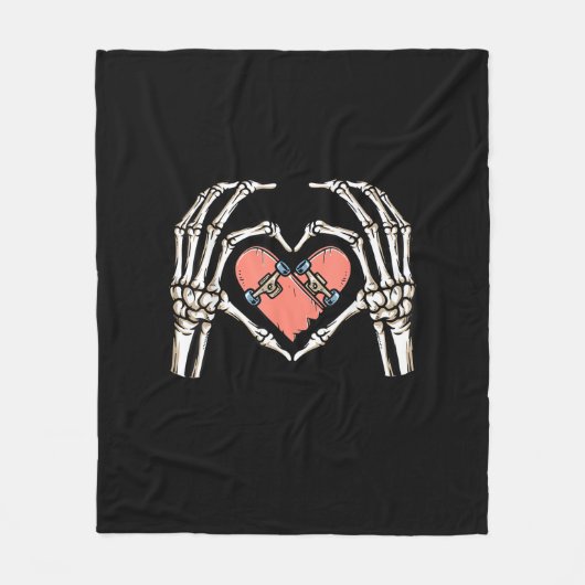 Skeleton Hand Heart Skateboard Valentinstag Funn Fleecedecke (Vorderseite)