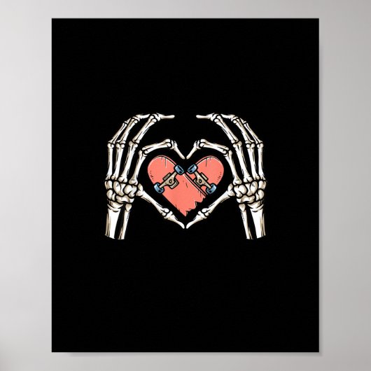 Skeleton Hand Heart Skateboard Valentinstag Funn Poster (Vorne)