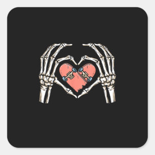 Skeleton Hand Heart Skateboard Valentinstag Funn Quadratischer Aufkleber