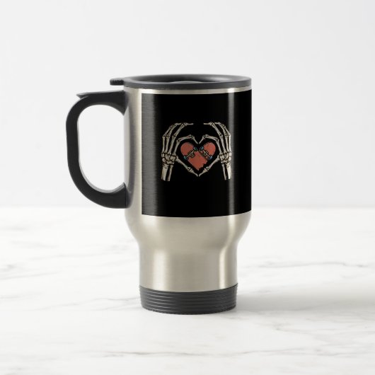 Skeleton Hand Heart Skateboard Valentinstag Funn Reisebecher (Links)