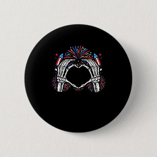Skeleton Hand Heart USA Patriotic American Button