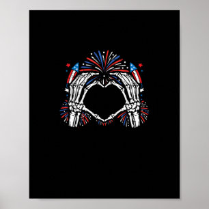 Skeleton Hand Heart USA Patriotic American Poster