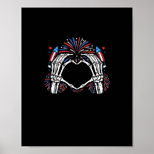 Skeleton Hand Heart USA Patriotic American Poster (Vorne)
