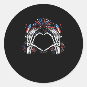 Skeleton Hand Heart USA Patriotic American Runder Aufkleber