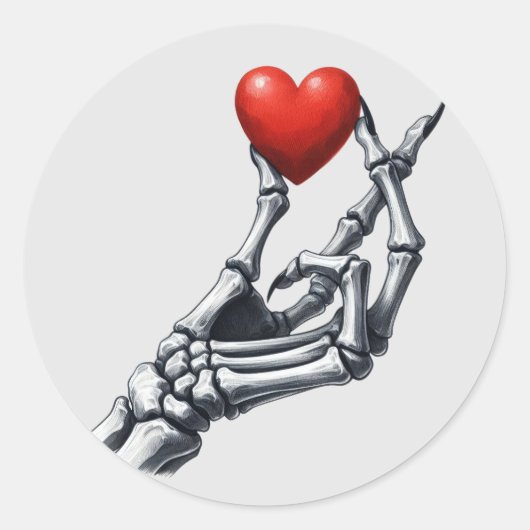 Skeleton Hand Heftrotes Herz Runder Aufkleber (Vorderseite)