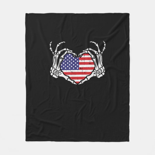Skeleton Hand Herz 4. der amerikanischen Flag Patr Fleecedecke (Vorderseite)