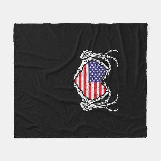 Skeleton Hand Herz 4. der amerikanischen Flag Patr Fleecedecke (Vorderseite (Horizontal))