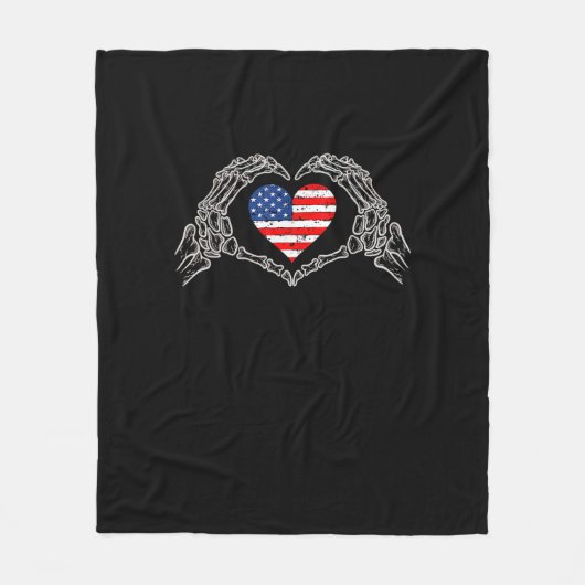 Skeleton Hand Herz 4. der amerikanischen Flag Patr Fleecedecke (Vorderseite)