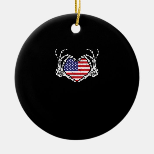 Skeleton Hand Herz 4. der amerikanischen Flag Patr Keramik Ornament (Vorne)