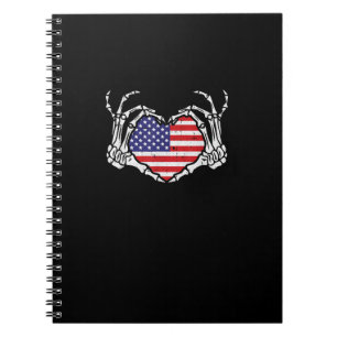 Skeleton Hand Herz 4. der amerikanischen Flag Patr Notizblock