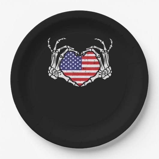 Skeleton Hand Herz 4. der amerikanischen Flag Patr Pappteller (Vorderseite)