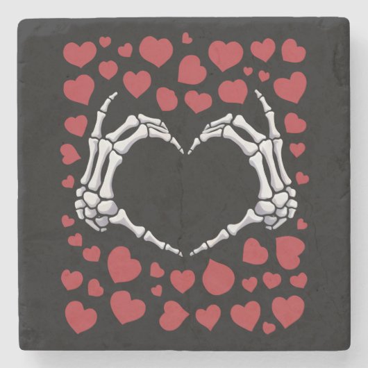 Skeleton Hand Herz Funny Bones Valentinstag Steinuntersetzer (Vorderseite)