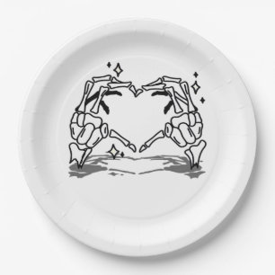 Skeleton Hand Herz Funny Design Pappteller
