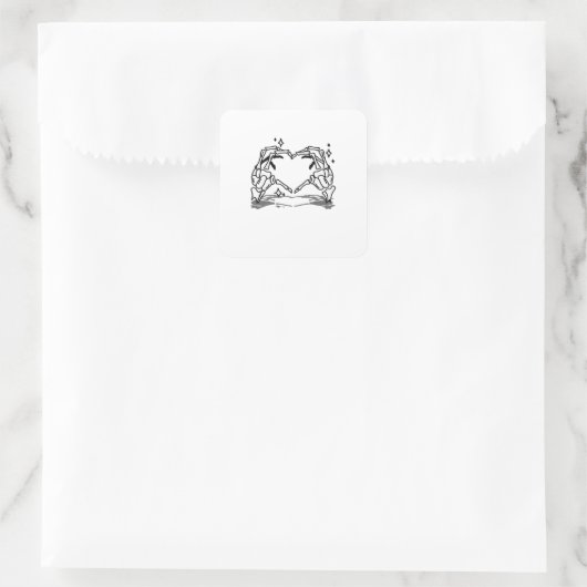 Skeleton Hand Herz Funny Design Quadratischer Aufkleber (Tasche)