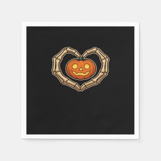 Skeleton Hand Herz mit Kürbiskürbis Niedliche Spoo Serviette (Vorderseite)