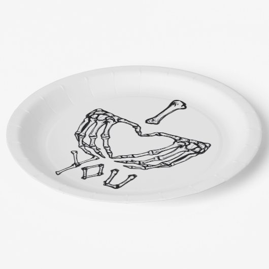 Skeleton Hand Herzmachen Pappteller (Schrägansicht)