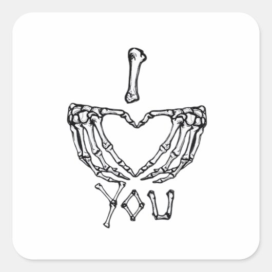 Skeleton Hand Herzmachen Quadratischer Aufkleber (Vorderseite)