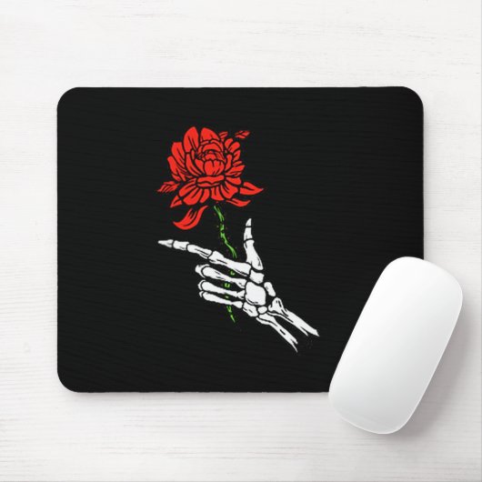 Skeleton Hand Holding A Red Rose Mousepad (Mit Mouse)