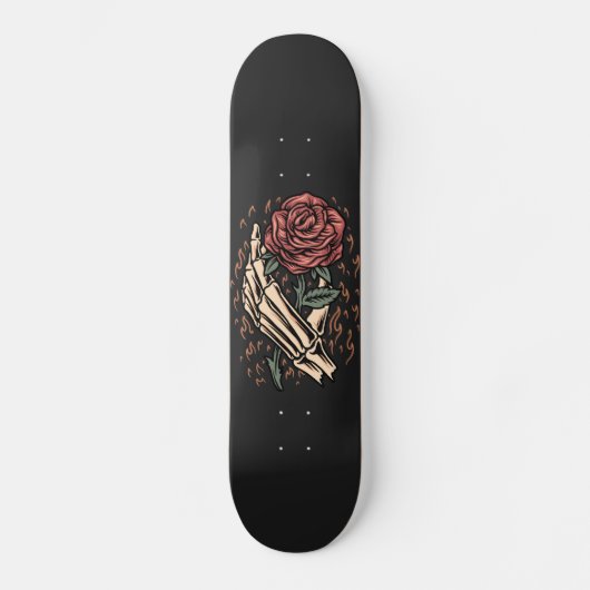 Skeleton Hand Holding Rose Blume Gothic Floral Skateboard (Vorderseite)