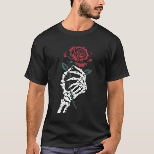 Skeleton Hand Holding Rose Gothic T-Shirt for Dark (Vorderseite)