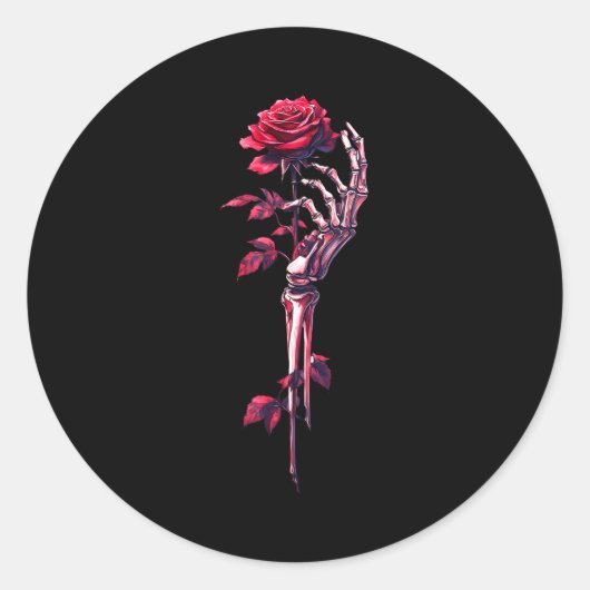 Skeleton Hand Holding Rose Red Rose Flower Runder Aufkleber (Vorderseite)