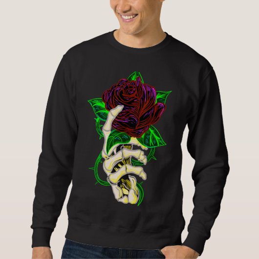 Skeleton Hand Holding Rose Tattoo Sweatshirt (Vorderseite)