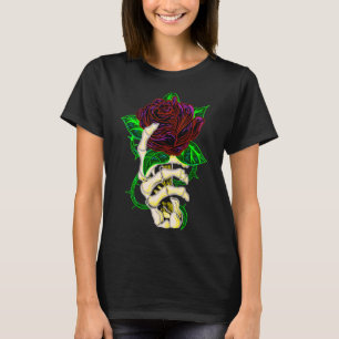 Skeleton Hand Holding Rose Tattoo T-Shirt