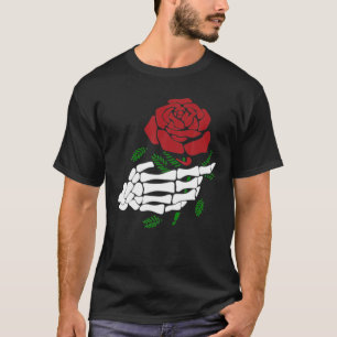 Skeleton Hand Holding Rote Rose Funny Tattoo Liebh T-Shirt