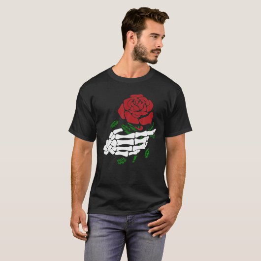 Skeleton Hand Holding Rote Rose Funny Tattoo Liebh T-Shirt (Vorne ganz)