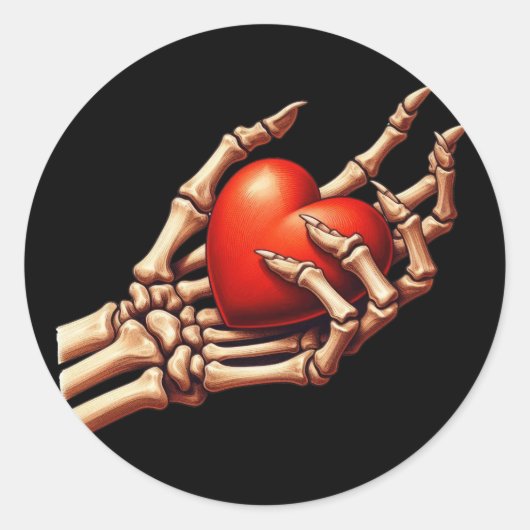 Skeleton Hand Holding Rotes Herz Aufkleber (Vorderseite)