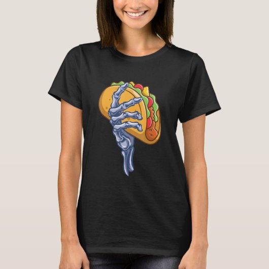 Skeleton Hand Holding Taco Dia de Los Muertos Hall T-Shirt (Vorderseite)