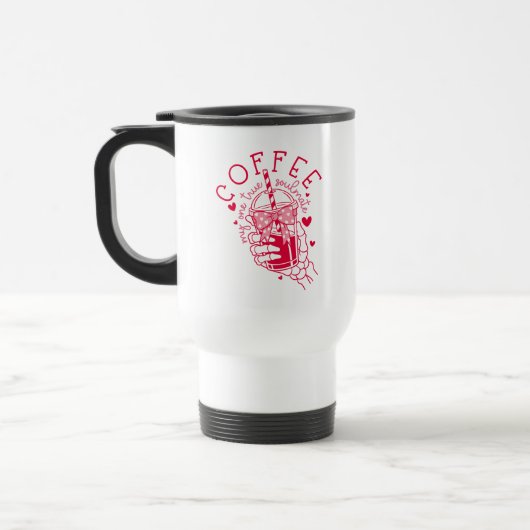 Skeleton-Hand-Kaffeebecher rote Herzen Gothic Reisebecher (Links)