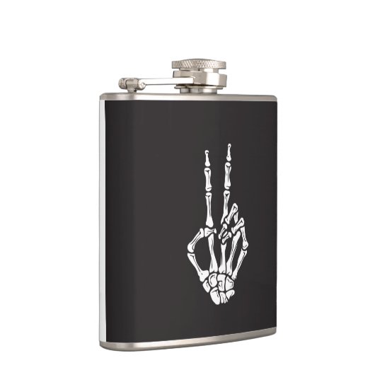 Skeleton Hand mit Friedenszeichen auf einem Flachmann (Rechts)