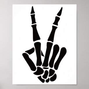 Skeleton Hand Peace Sign Bones Halloween Skelett Poster