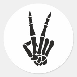 Skeleton Hand Peace Sign Bones Halloween Skelett Runder Aufkleber